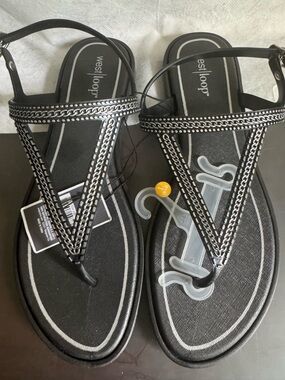 West loop Black Chain-Trim sandals Sz 10 NWT